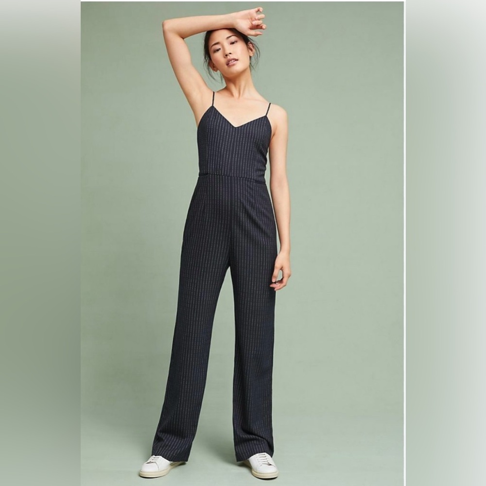 Anthropologie Pinstripe Spaghetti-Strap Jumpsuit